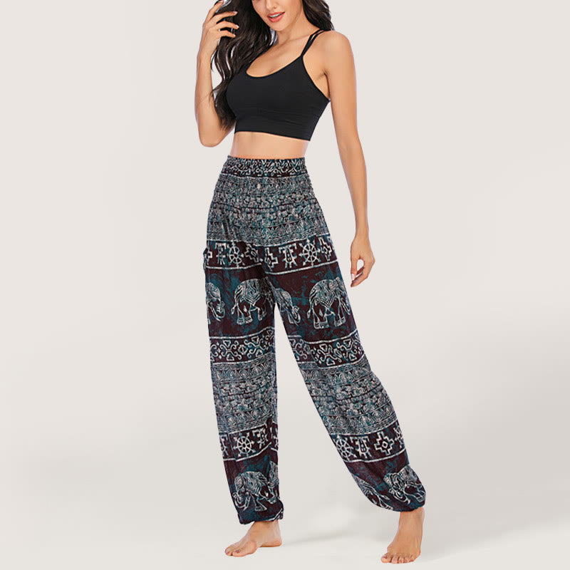 Olivenorma Pantaloni da yoga con elefante in viscosa, pantaloni harem con elastico in vita da donna