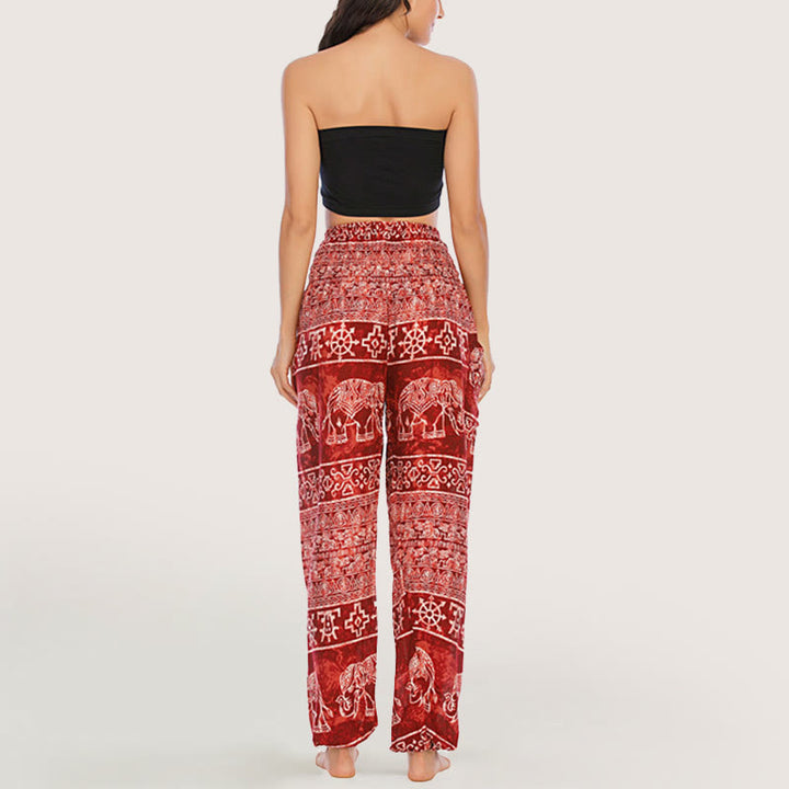 Olivenorma Pantaloni da yoga con elefante in viscosa, pantaloni harem con elastico in vita da donna