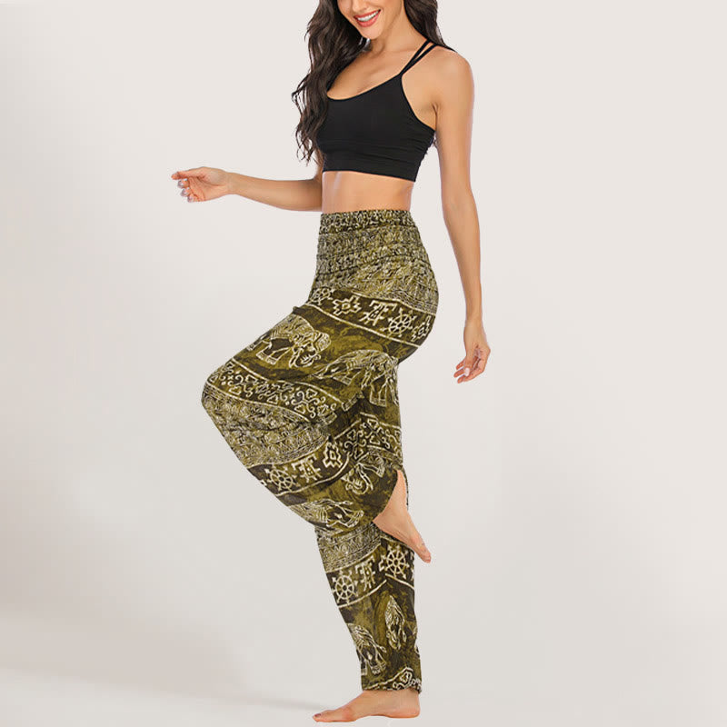 Olivenorma Pantaloni da yoga con elefante in viscosa, pantaloni harem con elastico in vita da donna