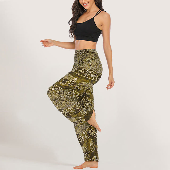 Olivenorma Pantaloni da yoga con elefante in viscosa, pantaloni harem con elastico in vita da donna