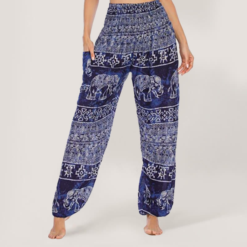 Olivenorma Pantaloni da yoga con elefante in viscosa, pantaloni harem con elastico in vita da donna