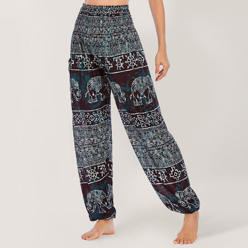 Olivenorma Pantaloni da yoga con elefante in viscosa, pantaloni harem con elastico in vita da donna