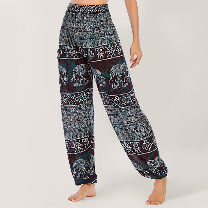 Olivenorma Pantaloni da yoga con elefante in viscosa, pantaloni harem con elastico in vita da donna