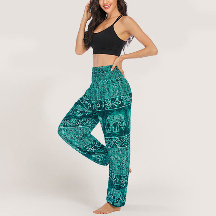 Olivenorma Pantaloni da yoga con elefante in viscosa, pantaloni harem con elastico in vita da donna