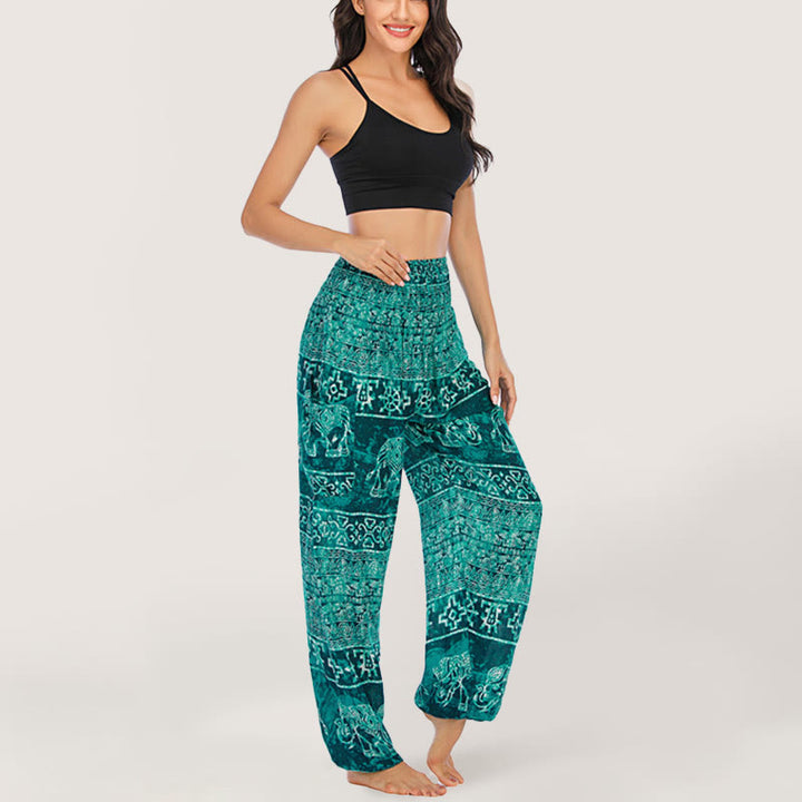 Olivenorma Pantaloni da yoga con elefante in viscosa, pantaloni harem con elastico in vita da donna