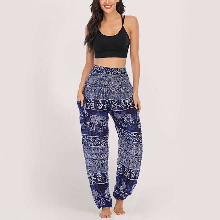 Olivenorma Pantaloni da yoga con elefante in viscosa, pantaloni harem con elastico in vita da donna