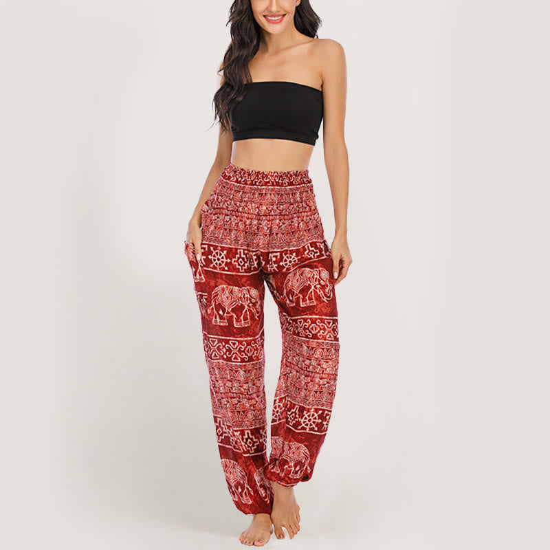Olivenorma Pantaloni da yoga con elefante in viscosa, pantaloni harem con elastico in vita da donna