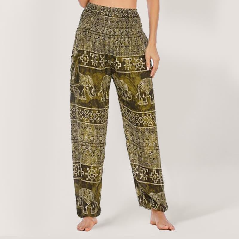 Olivenorma Pantaloni da yoga con elefante in viscosa, pantaloni harem con elastico in vita da donna
