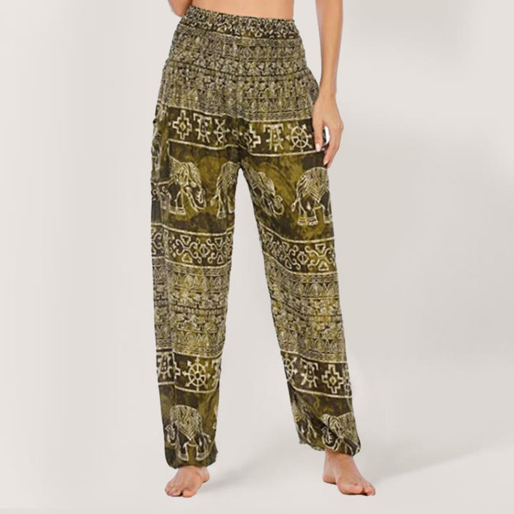 Olivenorma Pantaloni da yoga con elefante in viscosa, pantaloni harem con elastico in vita da donna