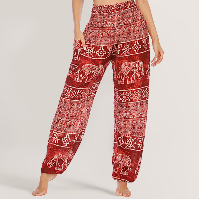 Olivenorma Pantaloni da yoga con elefante in viscosa, pantaloni harem con elastico in vita da donna