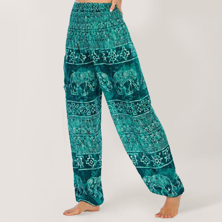 Olivenorma Pantaloni da yoga con elefante in viscosa, pantaloni harem con elastico in vita da donna