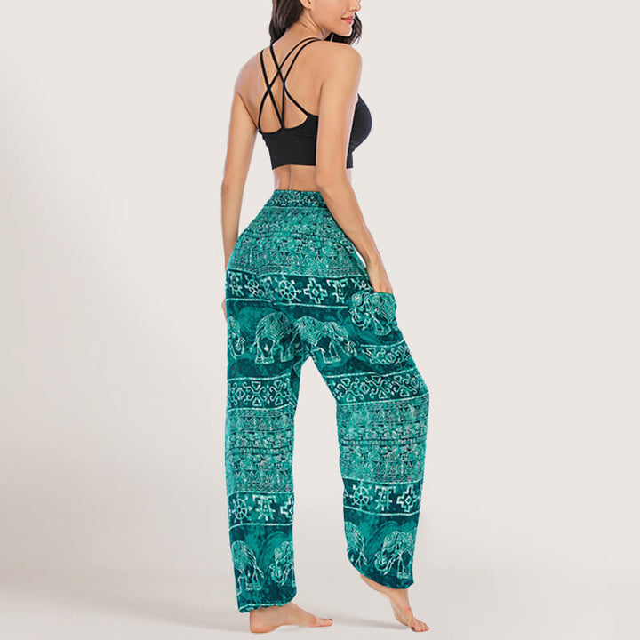 Olivenorma Pantaloni da yoga con elefante in viscosa, pantaloni harem con elastico in vita da donna