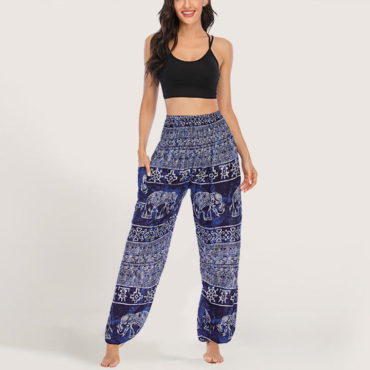 Olivenorma Pantaloni da yoga con elefante in viscosa, pantaloni harem con elastico in vita da donna