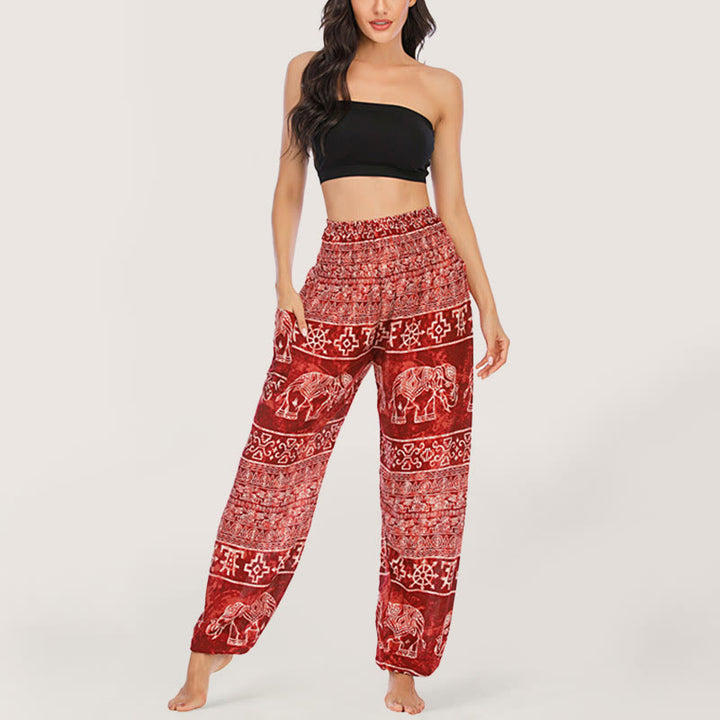 Olivenorma Pantaloni da yoga con elefante in viscosa, pantaloni harem con elastico in vita da donna