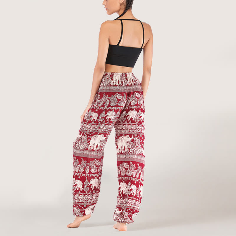 Olivenorma Pantaloni da yoga con elefante etnico, in viscosa, con elastico in vita, da donna
