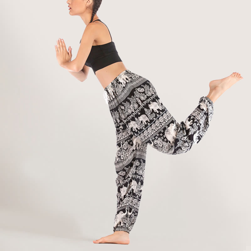 Olivenorma Pantaloni da yoga con elefante etnico, in viscosa, con elastico in vita, da donna - image 5