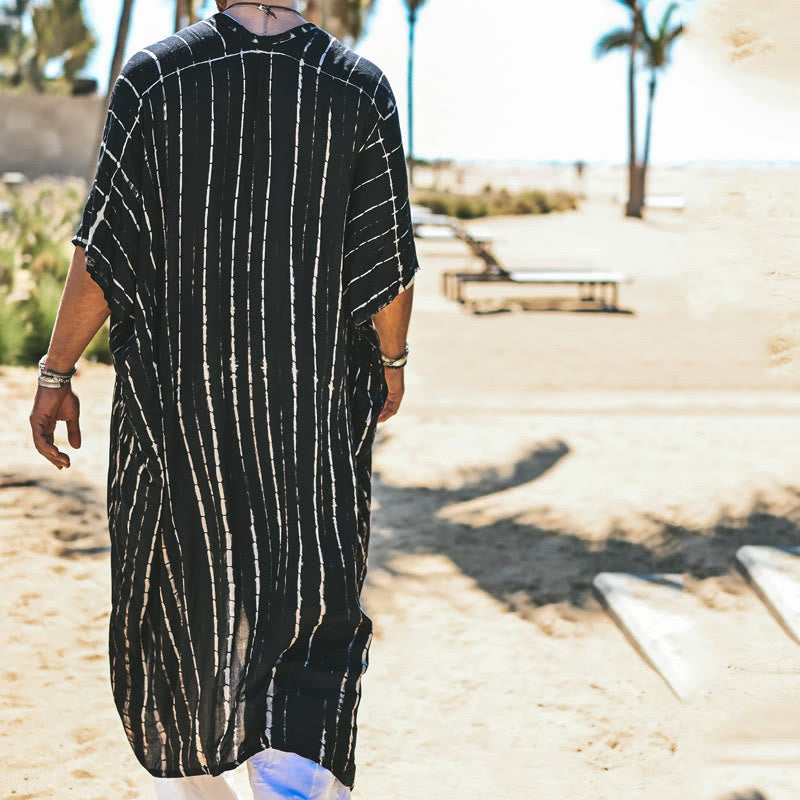 Olivenorma Cardigan da spiaggia largo a righe bianche e nere da uomo - image 4