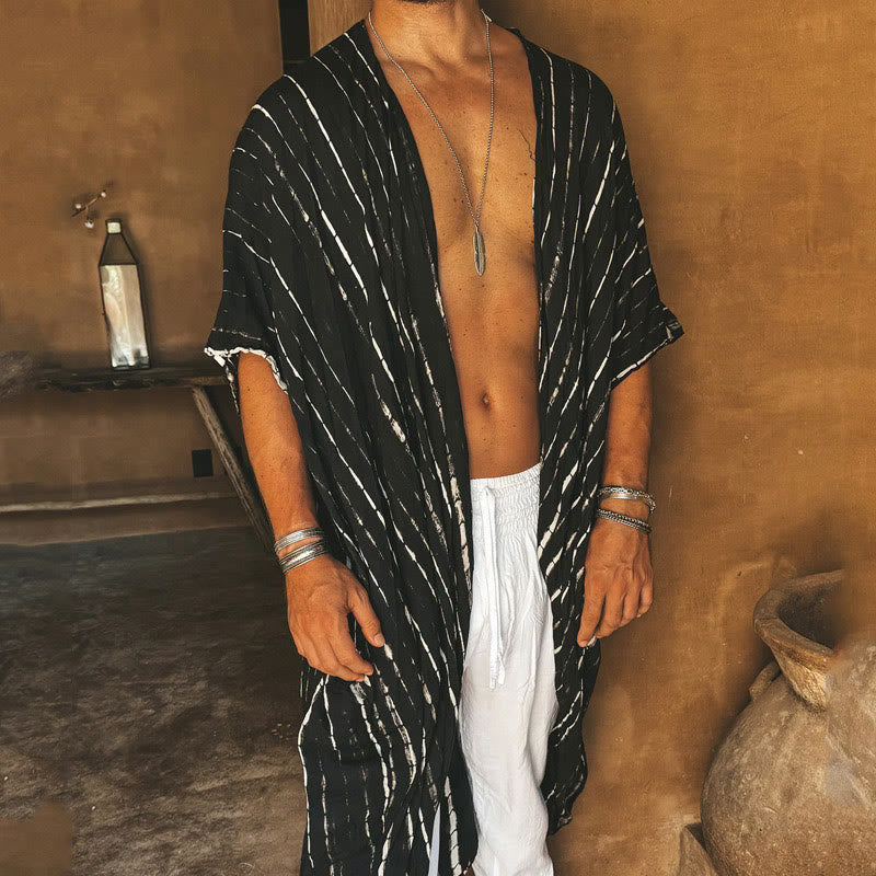 Olivenorma Cardigan da spiaggia largo a righe bianche e nere da uomo - 2XL - image 0