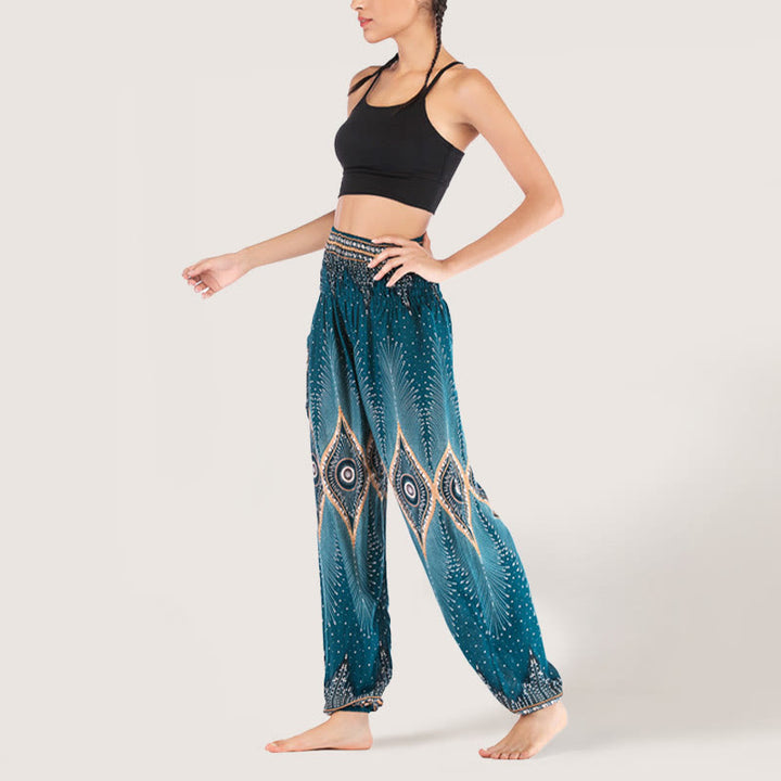 Olivenorma Boho Mandala Viscosa Pantaloni harem con elastico in vita da donna