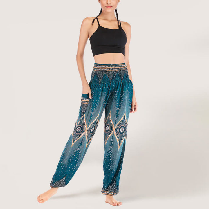 Olivenorma Boho Mandala Viscosa Pantaloni harem con elastico in vita da donna - image 5