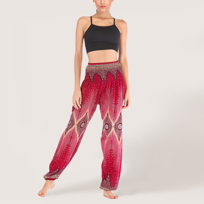 Olivenorma Boho Mandala Viscosa Pantaloni harem con elastico in vita da donna