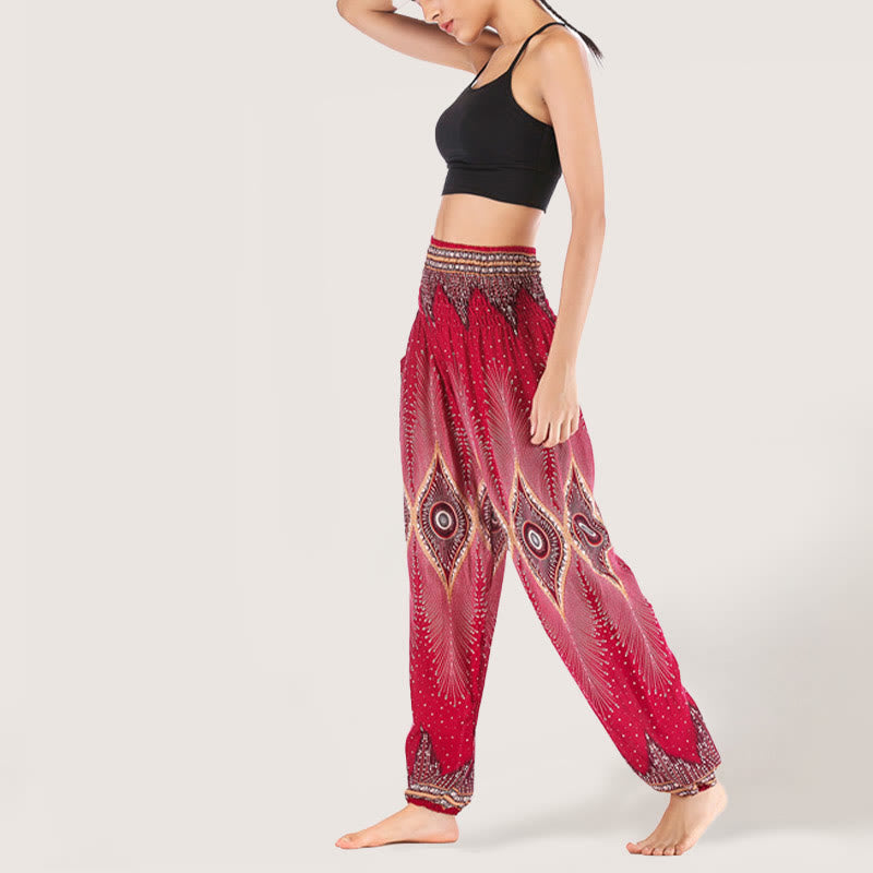 Olivenorma Boho Mandala Viscosa Pantaloni harem con elastico in vita da donna