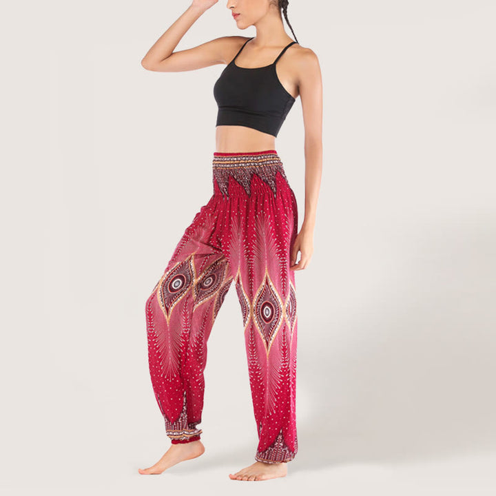 Olivenorma Boho Mandala Viscosa Pantaloni harem con elastico in vita da donna
