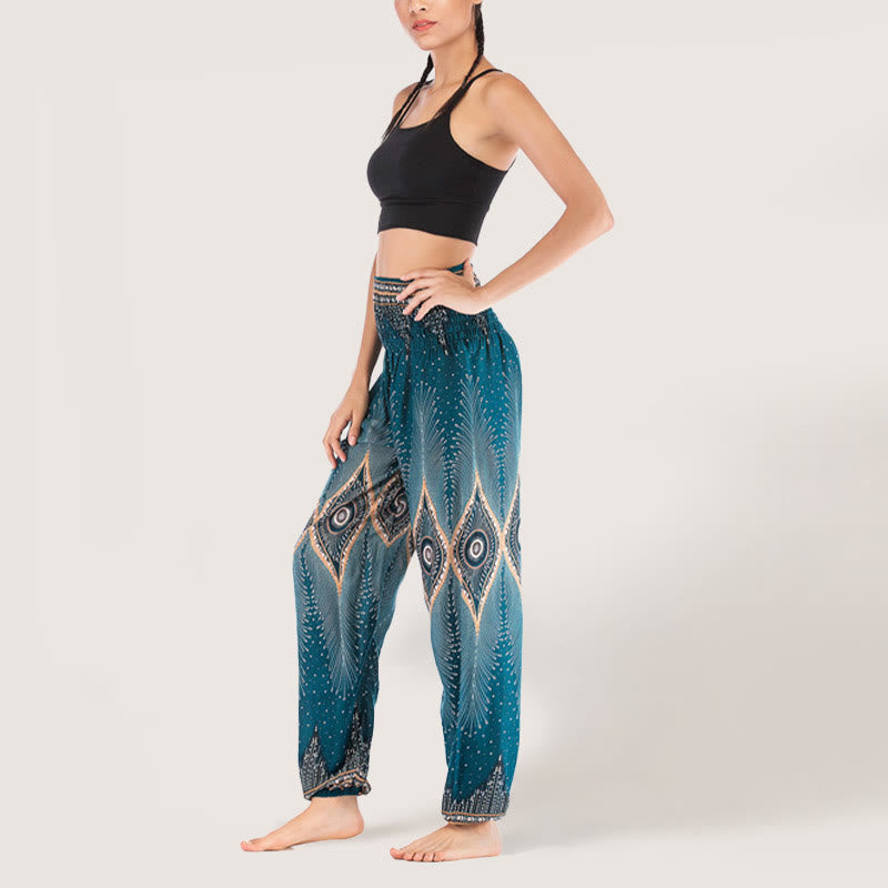 Olivenorma Boho Mandala Viscosa Pantaloni harem con elastico in vita da donna