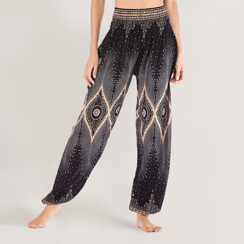 Olivenorma Boho Mandala Viscosa Pantaloni harem con elastico in vita da donna