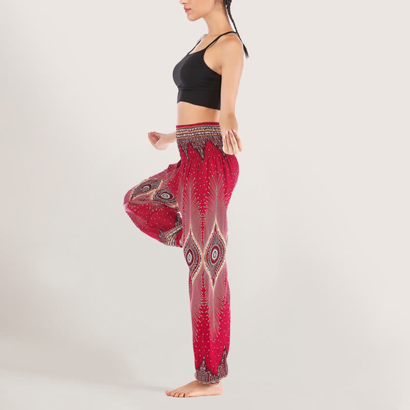 Olivenorma Boho Mandala Viscosa Pantaloni harem con elastico in vita da donna