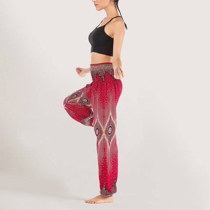 Olivenorma Boho Mandala Viscosa Pantaloni harem con elastico in vita da donna