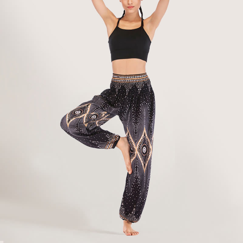 Olivenorma Boho Mandala Viscosa Pantaloni harem con elastico in vita da donna