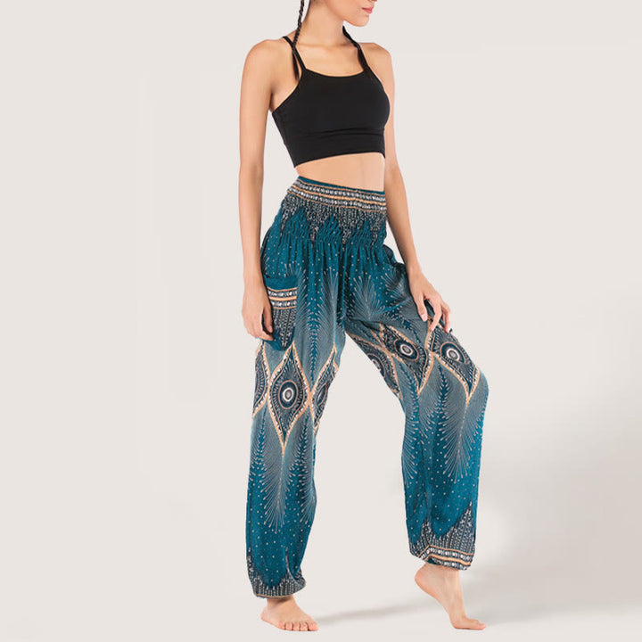 Olivenorma Boho Mandala Viscosa Pantaloni harem con elastico in vita da donna