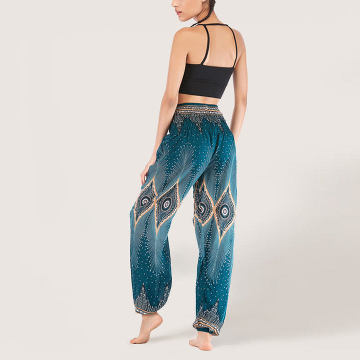 Olivenorma Boho Mandala Viscosa Pantaloni harem con elastico in vita da donna