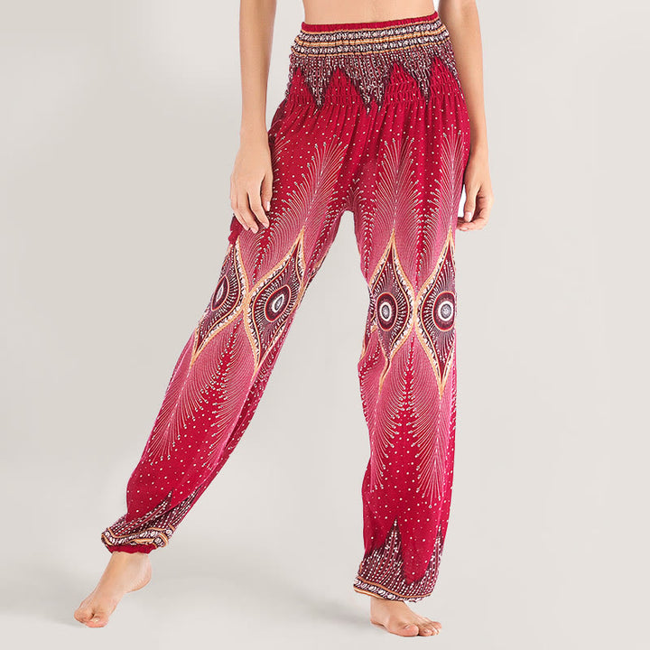 Olivenorma Boho Mandala Viscosa Pantaloni harem con elastico in vita da donna