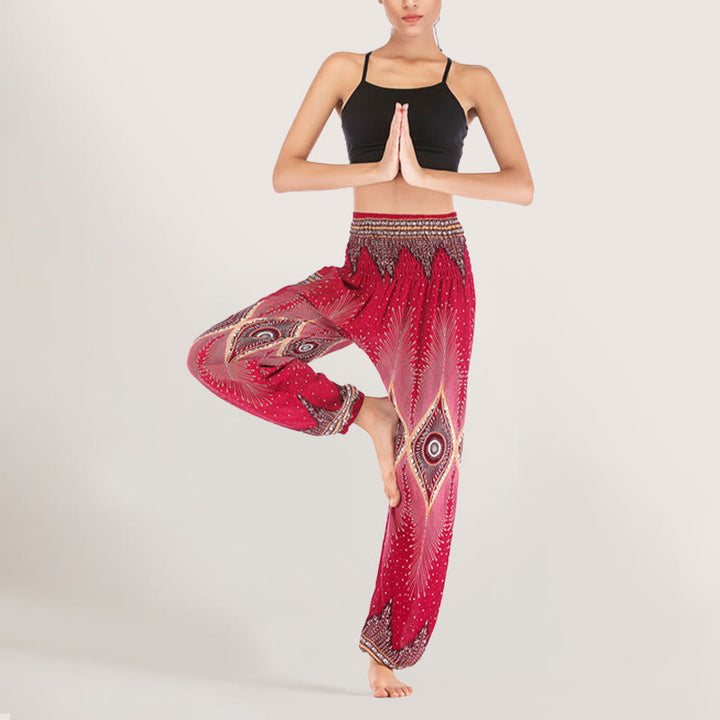 Olivenorma Boho Mandala Viscosa Pantaloni harem con elastico in vita da donna