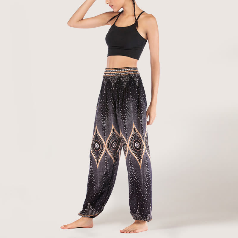 Olivenorma Boho Mandala Viscosa Pantaloni harem con elastico in vita da donna - image 14