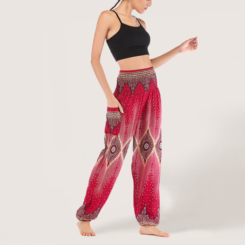 Olivenorma Boho Mandala Viscosa Pantaloni harem con elastico in vita da donna