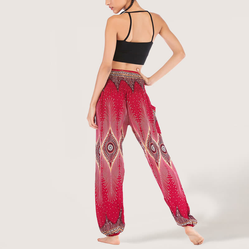 Olivenorma Boho Mandala Viscosa Pantaloni harem con elastico in vita da donna