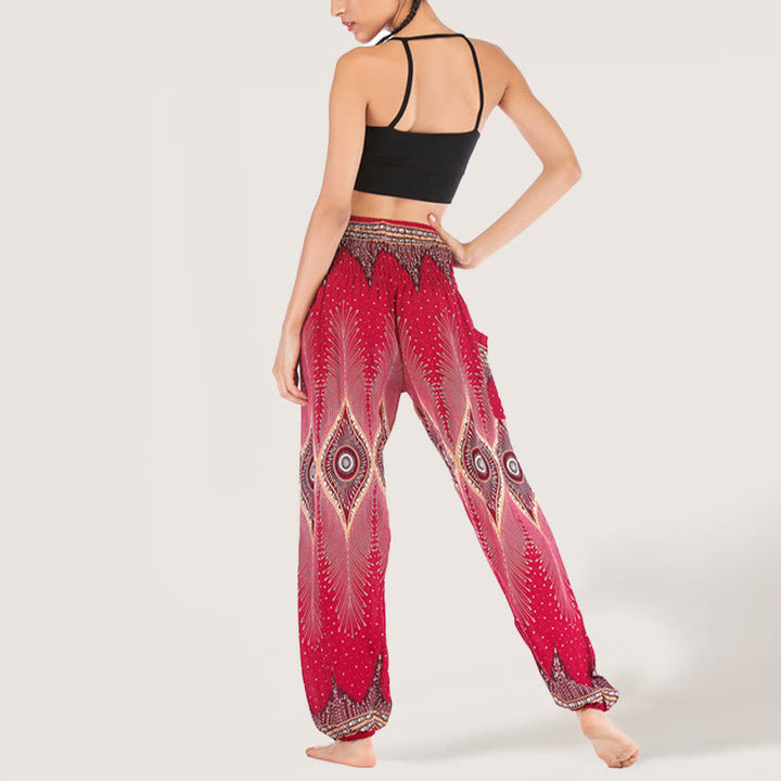 Olivenorma Boho Mandala Viscosa Pantaloni harem con elastico in vita da donna