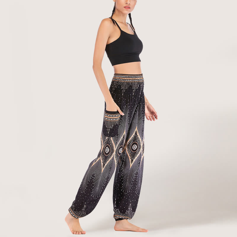 Olivenorma Boho Mandala Viscosa Pantaloni harem con elastico in vita da donna - image 15