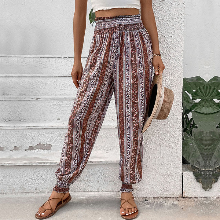Pantaloni harem in viscosa a righe Boho Olivenorma - XL - image 0