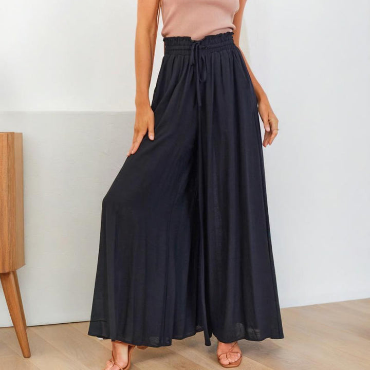 Olivenorma - Pantaloni palazzo casual larghi a vita alta in tinta unita con tasche da donna - Nero - XXL - image 16