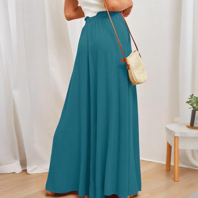 Olivenorma - Pantaloni palazzo casual larghi a vita alta in tinta unita con tasche da donna - image 3
