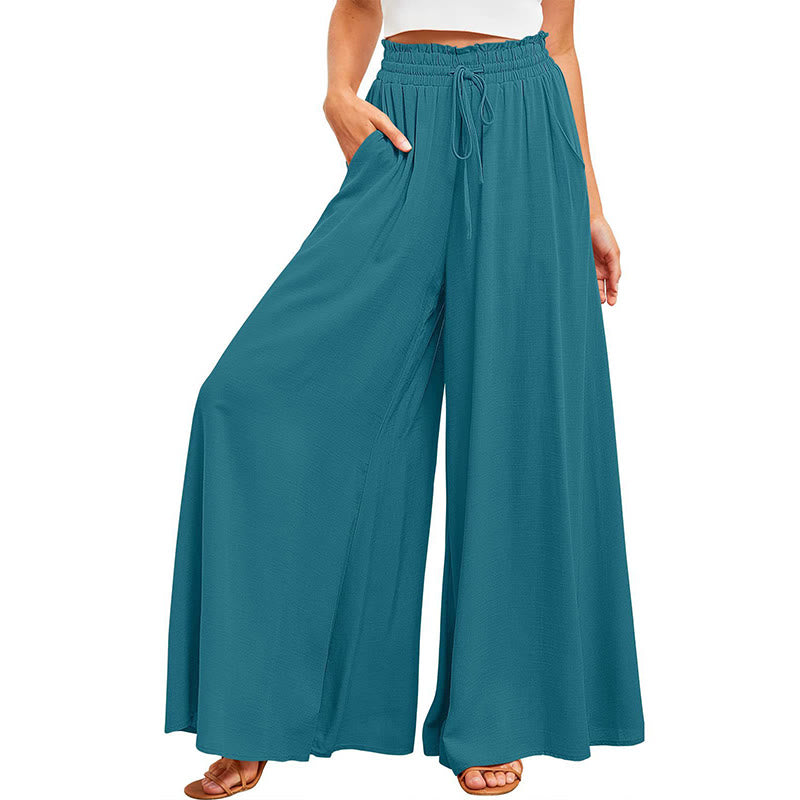 Olivenorma - Pantaloni palazzo casual larghi a vita alta in tinta unita con tasche da donna - image 5