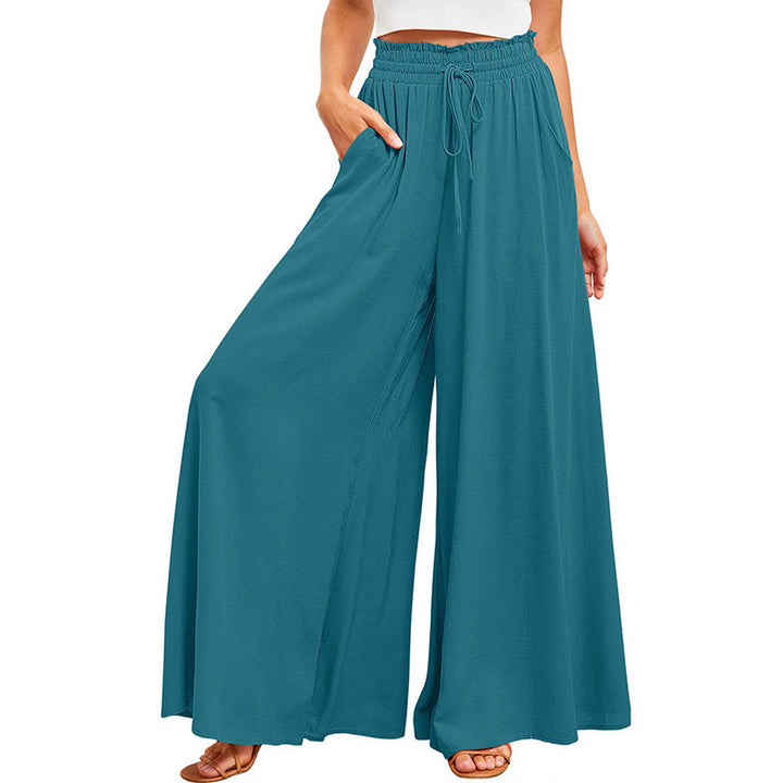 Olivenorma - Pantaloni palazzo casual larghi a vita alta in tinta unita con tasche da donna - image 5