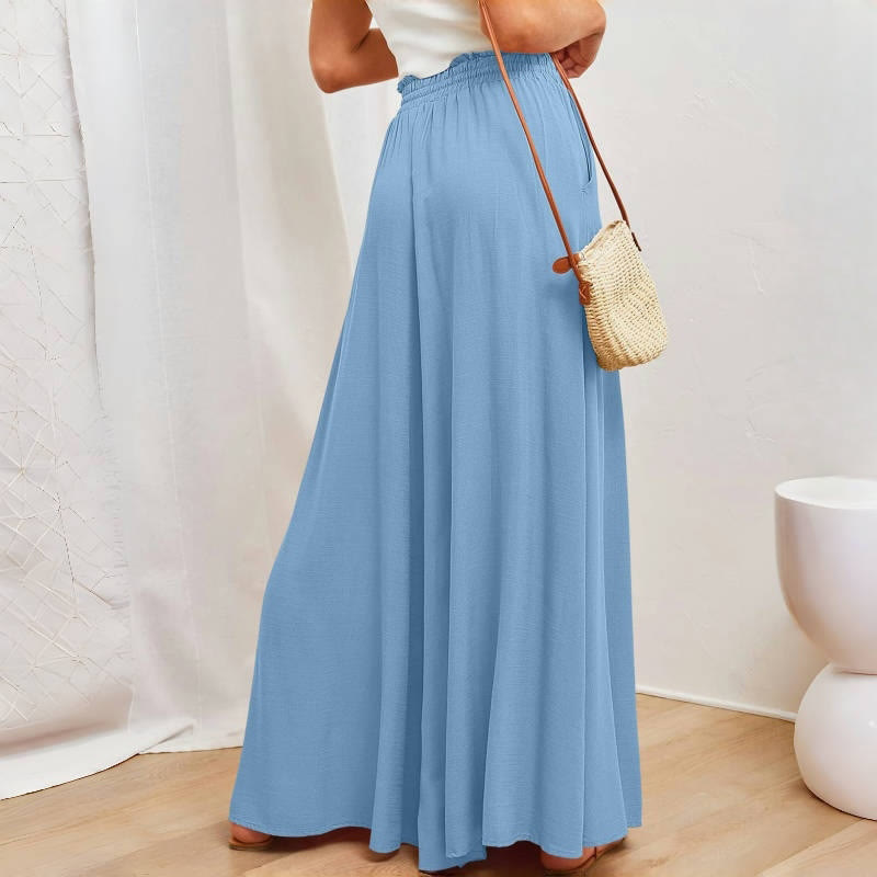 Olivenorma - Pantaloni palazzo casual larghi a vita alta in tinta unita con tasche da donna - image 9