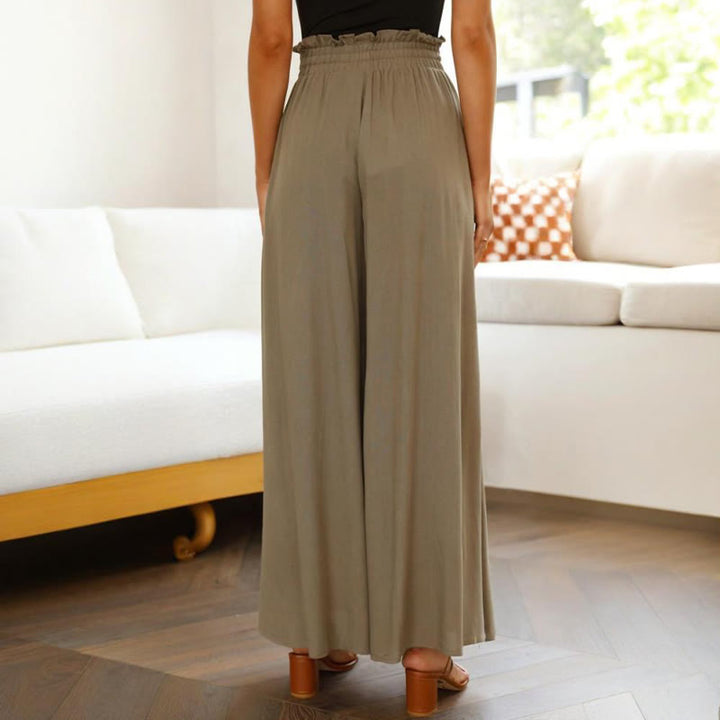 Olivenorma - Pantaloni palazzo casual larghi a vita alta in tinta unita con tasche da donna - image 23