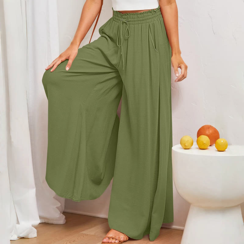 Olivenorma - Pantaloni palazzo casual larghi a vita alta in tinta unita con tasche da donna - image 10