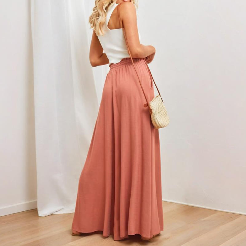 Olivenorma - Pantaloni palazzo casual larghi a vita alta in tinta unita con tasche da donna - image 20